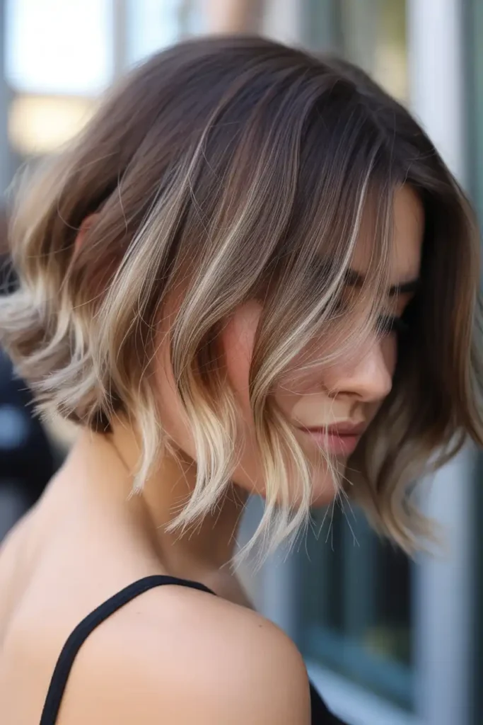 Balayage on Dark Brown Base for Short Hair