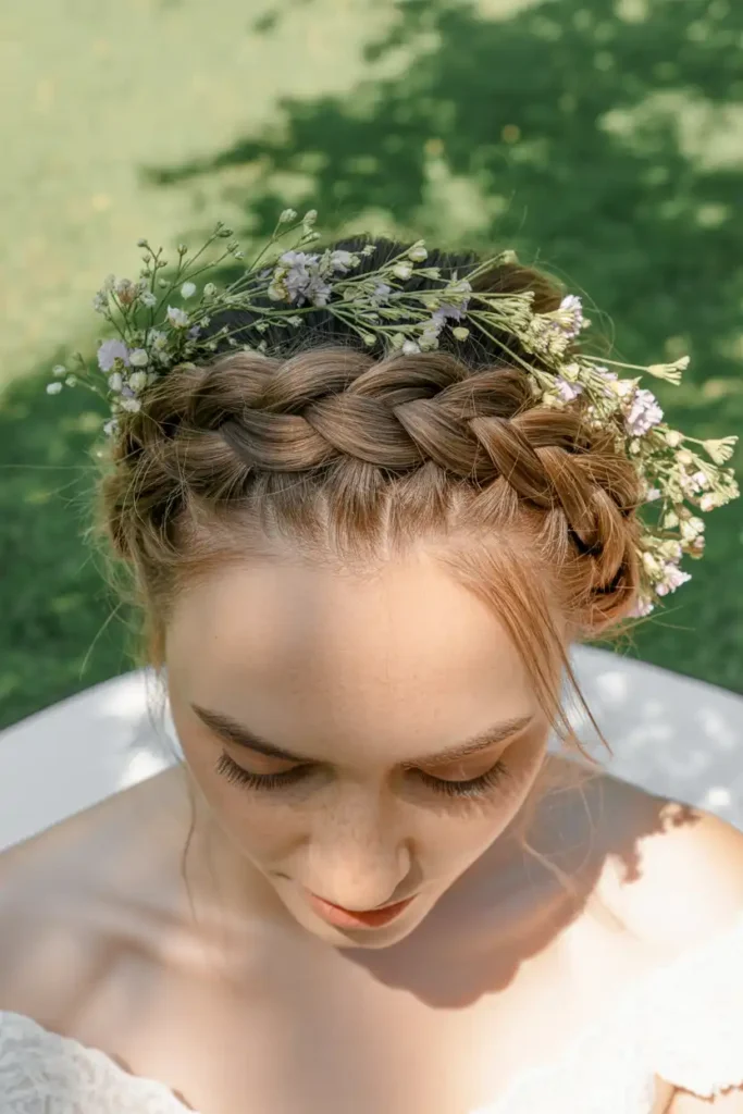 Crown Braid Updo for Outdoor and Boho Brides