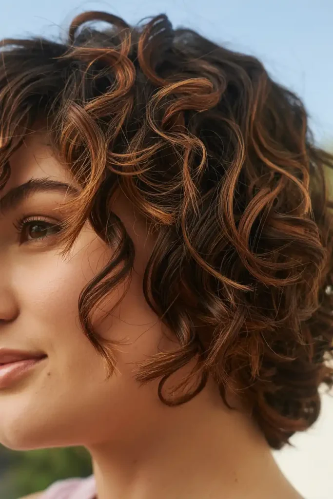 Short Curly Cuts With Hazelnut Highlights