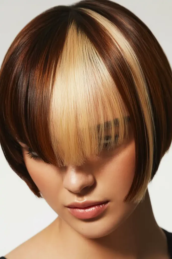 Short Cuts With a Bright Money Piece and Blondish Highlights