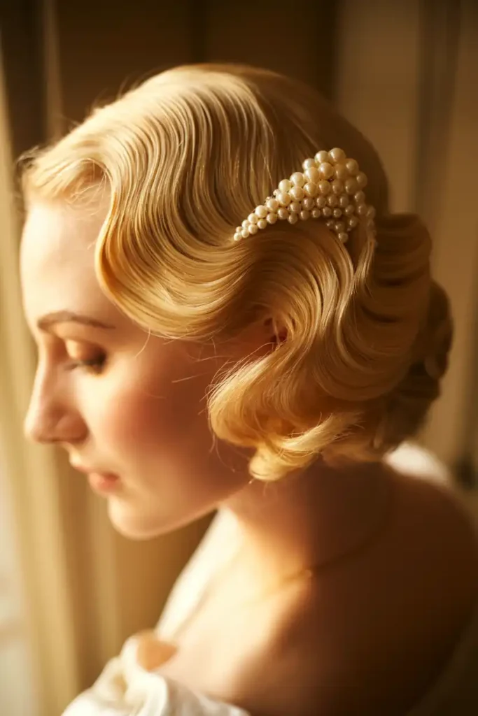 Vintage Wedding Hair Waves Pinned to the Side